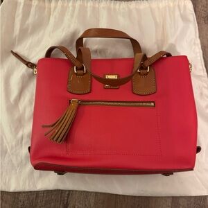 Dooney & Bourke Vibrant Pink Satchel with Tan Details